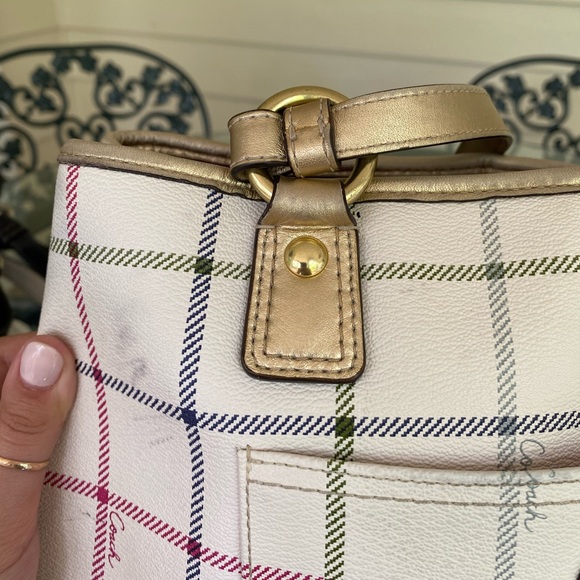 Coach Peyton Tattersall Plaid Cream Leather Tote - Picture 7 of 14